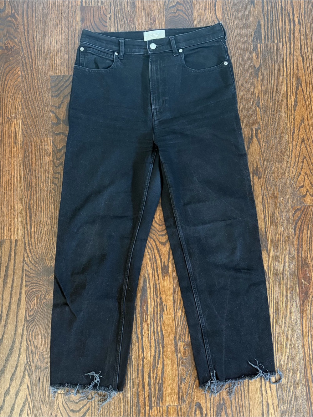 Everlane Black Cropped Straight Jeans with Frayed Hem